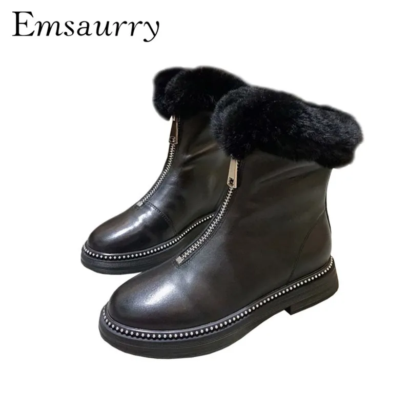 Vintage Black Genuine Leather Snow Booties For Women Low Heel Round Toe Fur Front Zipper Ankle Boots Women 
Vintage Black Genuine Leather Snow Booties For Women Low Heel Round Toe Fur Front Zipper Ankle Boots Women