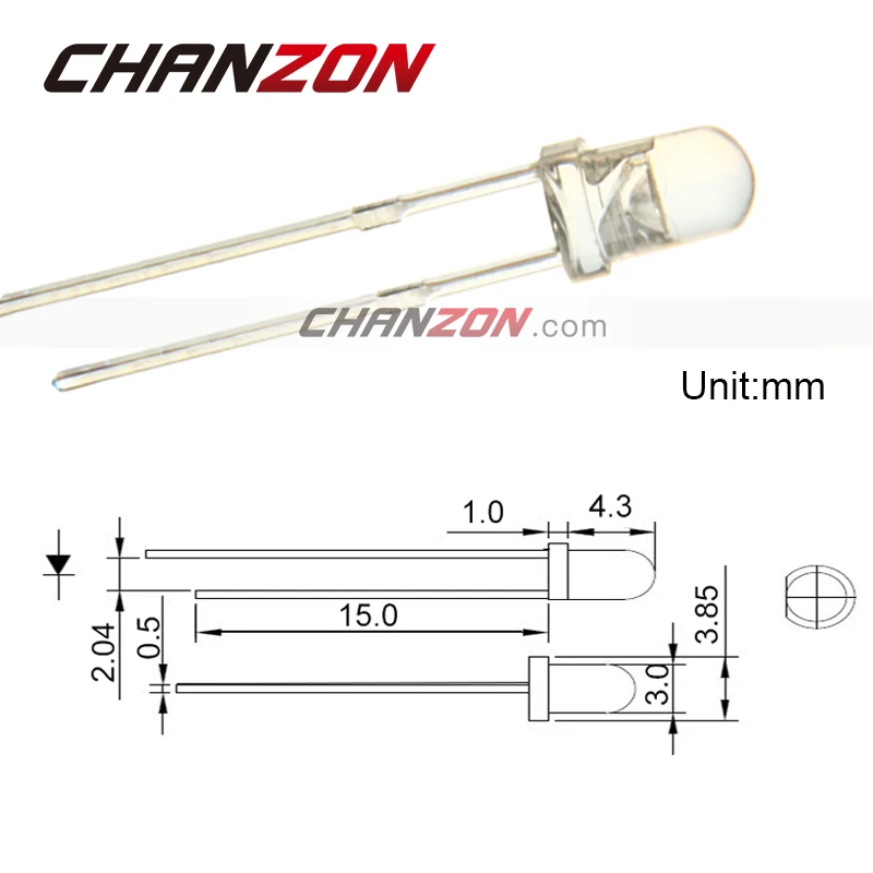 CHANZON 100 шт. прозрачные линзы LED 3 мм теплый белый круглый верх Прозрачный Ультра