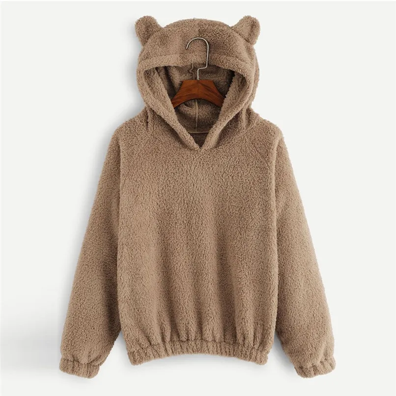 Cute Harajuku Womens Sweatshirts Hoodie Crop Tops Solid Cat Ear Long Sleeve Cropped Sweatshirt Hooded Pullover Moletom 40OC56