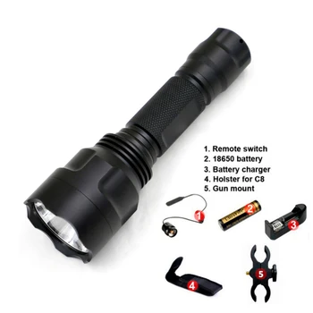 

Hunting Set 1 Mode C8 CREE XM-L2 U3 LED Flashlight, Torch, Lantern+ Gun Mount/Charger/Holster/Remote Switch/18650 battery