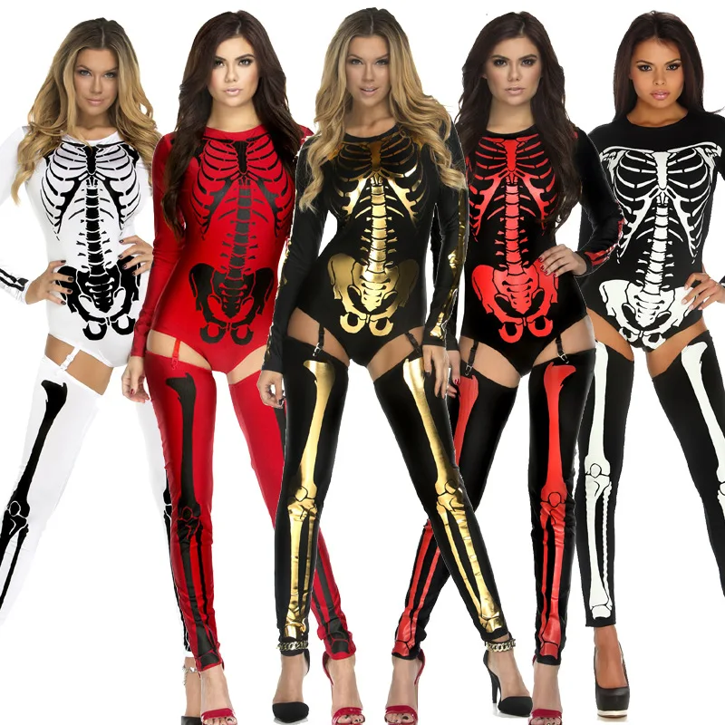 Sexy Women Skeleton Costume Snazzy Skeleton Bodysuit with Leg Warmers Fashion Printed Bone Stage Uniform Halloween Costumes
Sexy Women Skeleton Costume Snazzy Skeleton Bodysuit with Leg Warmers Fashion Printed Bone Stage Uniform Halloween Costumes