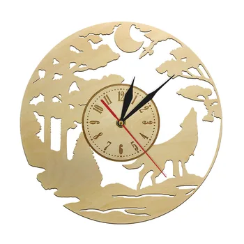 Howling Wolf at Moon Wall Art Decor Wooden Wall Clock Watch Quiet Sweep Quartz Wall Clock Wildlife Forest Wolf Wall Sign Watch 
Howling Wolf at Moon Wall Art Decor Wooden Wall Clock Watch Quiet Sweep Quartz Wall Clock Wildlife Forest Wolf Wall Sign Watch