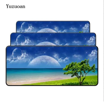 

Yuzuoan Cool New Blue Sea Tree Scenery Lock Edge Mouse Desk mats For LOL Dota 2 CS Mouse Mice Gaming Mat 900*400*2mm As Gift