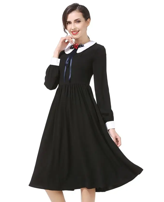 Free Shipping Retro Style Sweet Peter Pan Collar Bowknot Tie Decorated Long Sleeve Dress Black
Free Shipping Retro Style Sweet Peter Pan Collar Bowknot Tie Decorated Long Sleeve Dress Black