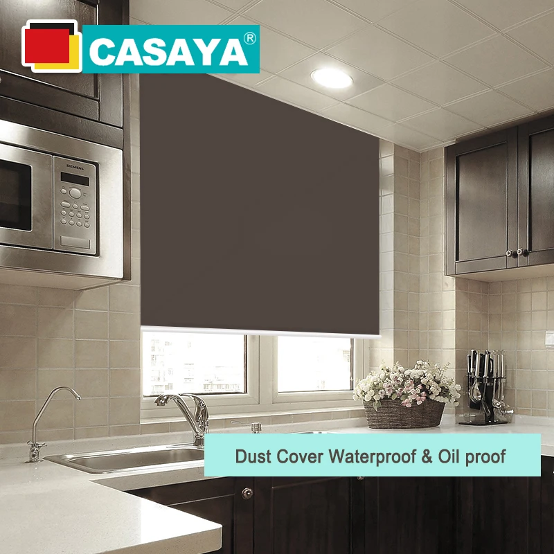 Us 30 52 14 Off Casaya Blackout Waterproof Roller Blinds Dust Cover Box Design No Drill Easy Clean Fabric Kitchen Curtains In