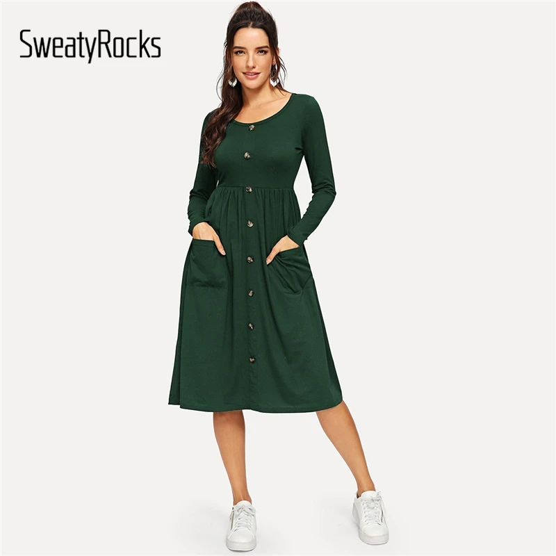 SweatyRocks Button Front High Waist Midi Dress Streetwear Fit and Flare Green Dress 2019 Spring Casual Solid A Line Dresses
SweatyRocks Button Front High Waist Midi Dress Streetwear Fit and Flare Green Dress 2019 Spring Casual Solid A Line Dresses