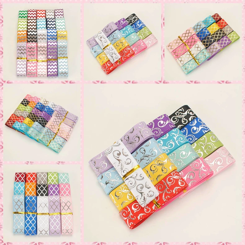 Random 10yards set mixed 5 styles 22 silver & gold foil ribbon pattern grosgrain ribbon, each 2yards Ribbon
Random 10yards set mixed 5 styles 22 silver & gold foil ribbon pattern grosgrain ribbon, each 2yards Ribbon
