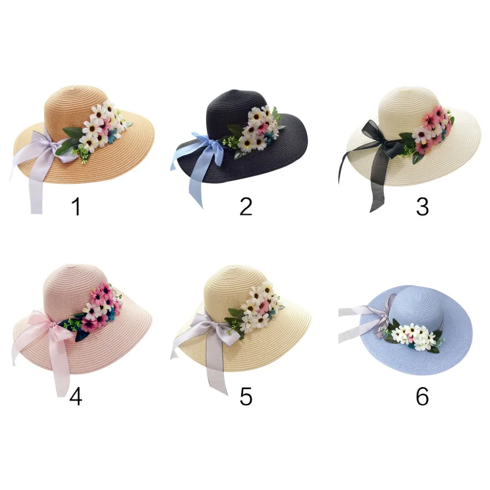 Womens Summer Straw Weave Sun Visor Beach Hat Ribbon Bowknot Multi Artificial Flowers Solid Color Bucket Cap Large Wide Brim Fol
Womens Summer Straw Weave Sun Visor Beach Hat Ribbon Bowknot Multi Artificial Flowers Solid Color Bucket Cap Large Wide Brim Fol