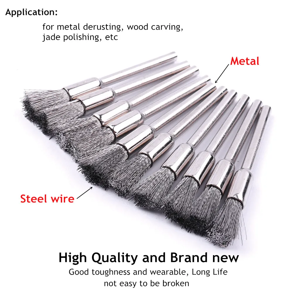 New 10pcs/Set 5mm Steel Wire Brush 3mm Handle material metal Good toughness Wearable mini Polishing Brush for metal derusting
New 10pcs/Set 5mm Steel Wire Brush 3mm Handle material metal Good toughness Wearable mini Polishing Brush for metal derusting