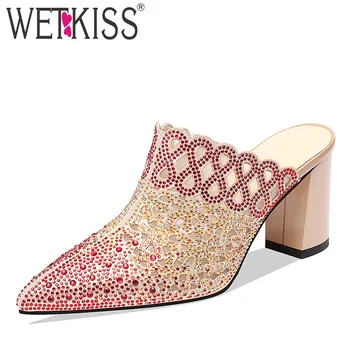 WETKISS Mesh Summer Slides Shoes Female Crystal Slippers Women Thick High Heels Wedding Mules Shoes Pointed Toe Shoes Ladies New
WETKISS Mesh Summer Slides Shoes Female Crystal Slippers Women Thick High Heels Wedding Mules Shoes Pointed Toe Shoes Ladies New