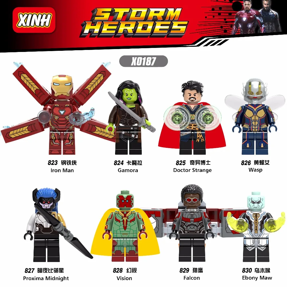 X0187 Super Hero Infinity War Figure Iron Man Avengers Falcon Proxima Ebony Maw Doctor Stranger Building Blocks Set Toys
X0187 Super Hero Infinity War Figure Iron Man Avengers Falcon Proxima Ebony Maw Doctor Stranger Building Blocks Set Toys