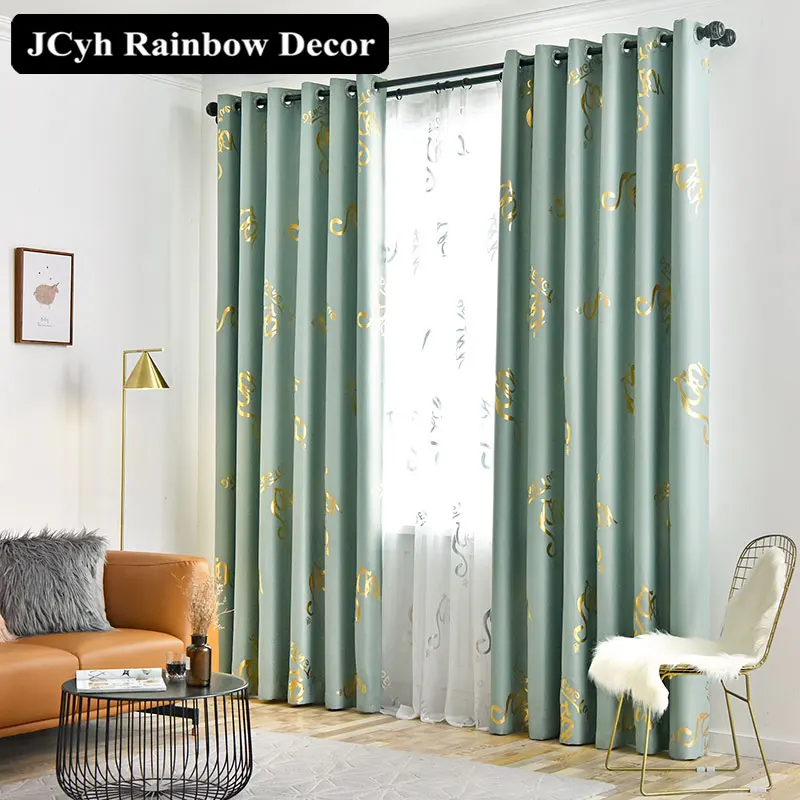 

Modern Luxury blackout Curtains for Living room Home interior Window Bedroom Curtain Finished Hot stamping Treatment Fabric Pane