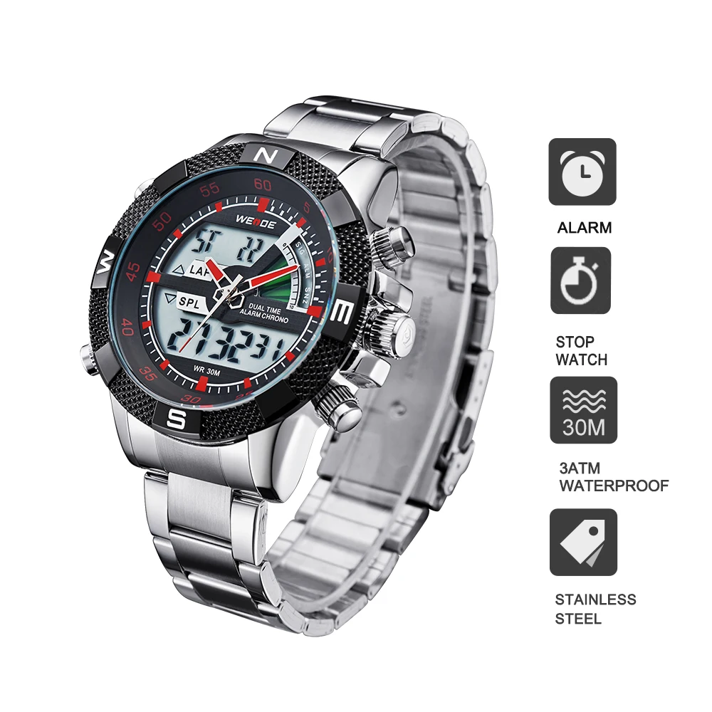 WEIDE Fashion Mens Business Full Steel Watches Luxury Brand Waterproof Stopwatch Casual water resistant Auto Date Digital clock
WEIDE Fashion Mens Business Full Steel Watches Luxury Brand Waterproof Stopwatch Casual water resistant Auto Date Digital clock