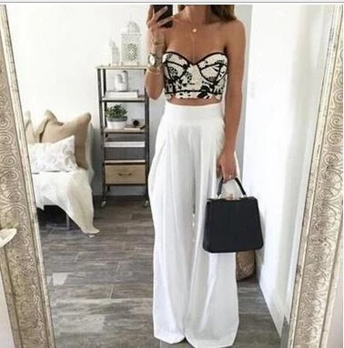 2017 Summer Women High Waist Wide Leg Pants Sexy fashion loose Side Zipper Pockets Chiffon black white Trousers Party Pant
2017 Summer Women High Waist Wide Leg Pants Sexy fashion loose Side Zipper Pockets Chiffon black white Trousers Party Pant
