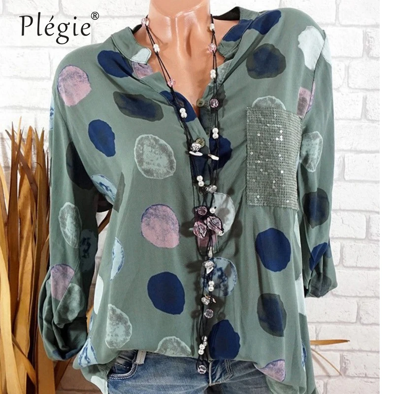Plegie Big Dot Print Shirt Blouse 2018 Summer Womens Tops And Blouses Long Sleeve Office Work Wear With Pocket Plus Size Blusas
Plegie Big Dot Print Shirt Blouse 2018 Summer Womens Tops And Blouses Long Sleeve Office Work Wear With Pocket Plus Size Blusas