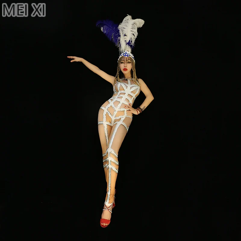 Sexy white plaid rhinestone jumpsuit party nightclub bar concert DJ singer/dancer costume
Sexy white plaid rhinestone jumpsuit party nightclub bar concert DJ singer/dancer costume