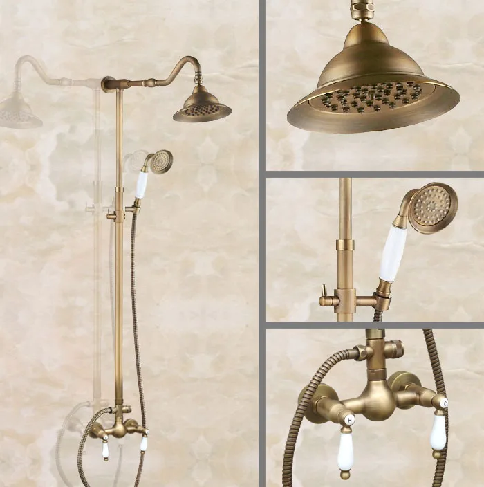 Vintage Retro Antique Brass Wall Mounted Bathroom 7" Round Rain Shower Head Faucet Set Dual Ceramic Handles Mixer Tap man520
Vintage Retro Antique Brass Wall Mounted Bathroom 7" Round Rain Shower Head Faucet Set Dual Ceramic Handles Mixer Tap man520