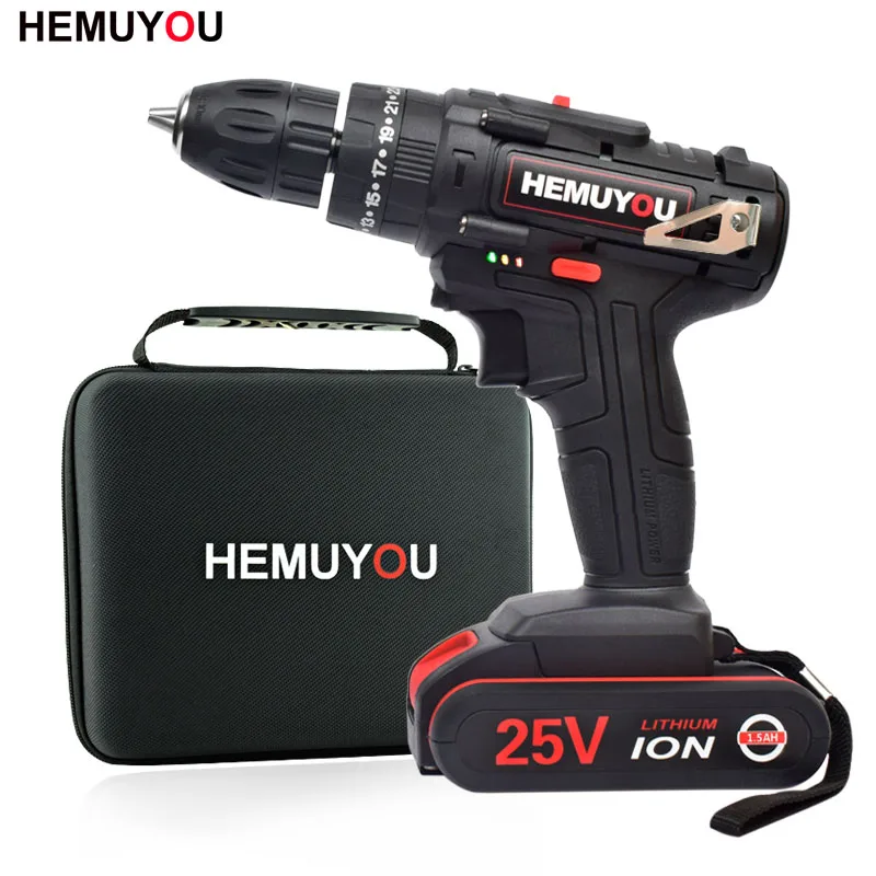 25V Electric Drill Home Multifunction Electric Screwdriver Cordless Drill 2 Battery + Cloth Tool Bag
25V Electric Drill Home Multifunction Electric Screwdriver Cordless Drill 2 Battery + Cloth Tool Bag