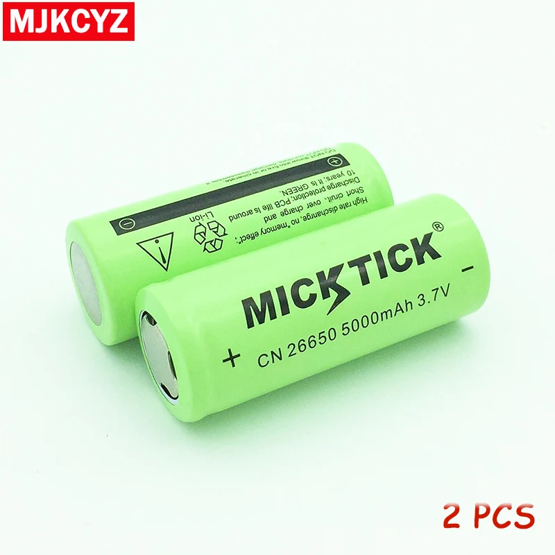 2PCS 3.7V 5000mAh 26650 MICKTICK Battery batteries lithium Li Ion Rechargeable Large Capacity T6 strong light flashlight
2PCS 3.7V 5000mAh 26650 MICKTICK Battery batteries lithium Li Ion Rechargeable Large Capacity T6 strong light flashlight
