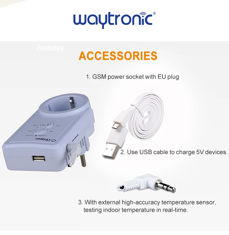 SMS Control GSM Smart Plug Switch with Temperature Sensor and Timing Control including Electricity Measurement Function 5 SMS Control GSM Smart Plug Switch with Temperature Sensor and Timing Control including Electricity Measurement Function 10