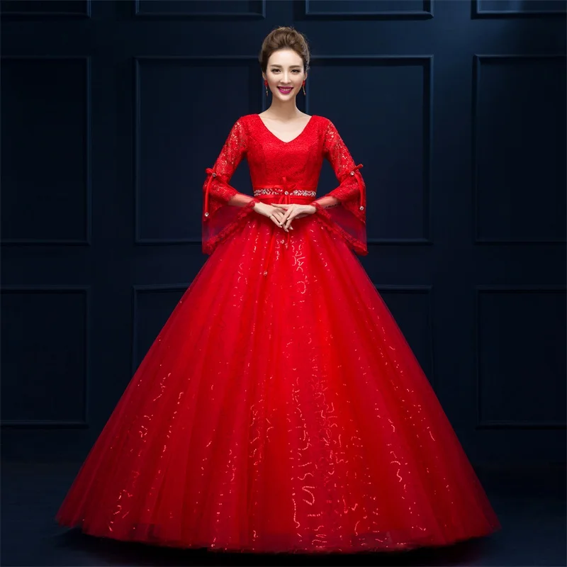New Red Wedding Dresses with Long Sleeve White/Ivory Romantic Princess Ball Gown Formal Dress Elegant V-Neck Bridal Gown
New Red Wedding Dresses with Long Sleeve White/Ivory Romantic Princess Ball Gown Formal Dress Elegant V-Neck Bridal Gown