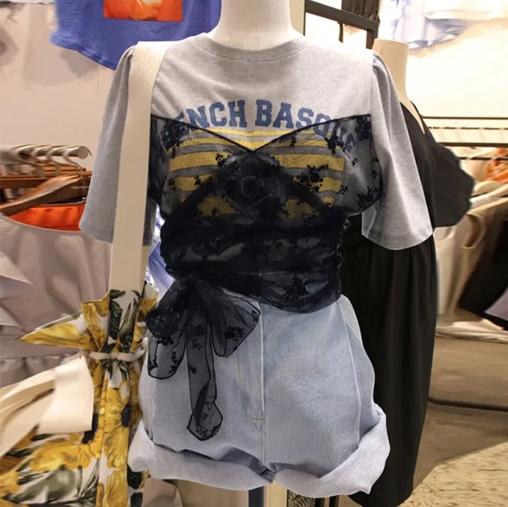 2019 New Fashion Summer Women's Letters Print Short-sleeved T Shirt Female Lace Splice Strap Waist Loose Shirt Casual Tops
2019 New Fashion Summer Women's Letters Print Short-sleeved T Shirt Female Lace Splice Strap Waist Loose Shirt Casual Tops