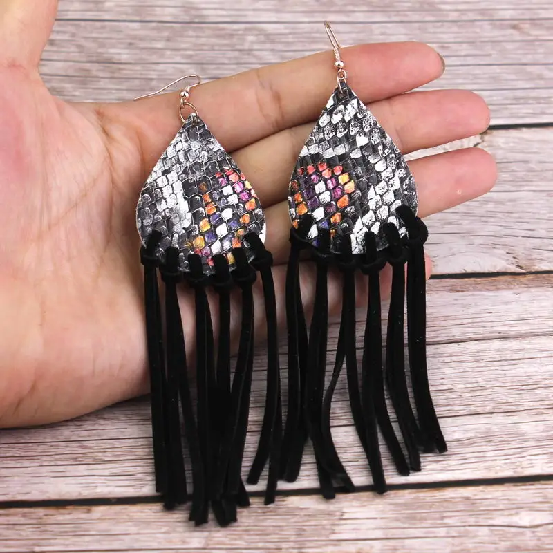 

ZWPON Extra Long Suede Leather Tassel Fringe Earrings for Women 2019 Fashion Genuine Leather Teardrop Earrings Leather Jewelry