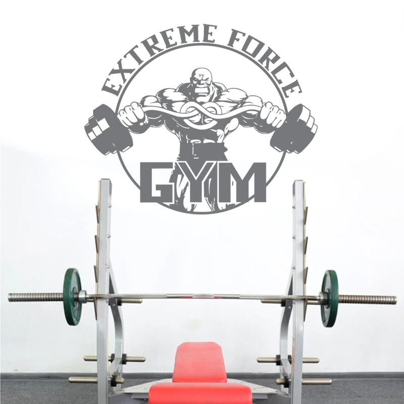 Gym Sticker Barbell Fitness Decal Body-building Posters Vinyl Wall Decals Pegatina Quadro Parede Decor Mural Gym Sticker JSL032
