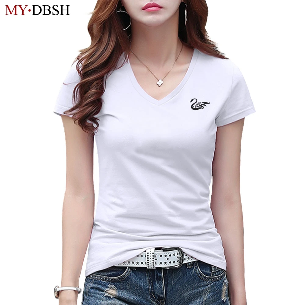2019 New Summer Women t shirt V-neck Short Sleeve Casual Women's t shirts Elegant Swan Print Cotton Female tshirt Big Size S-5XL
2019 New Summer Women t shirt V-neck Short Sleeve Casual Women's t shirts Elegant Swan Print Cotton Female tshirt Big Size S-5XL
