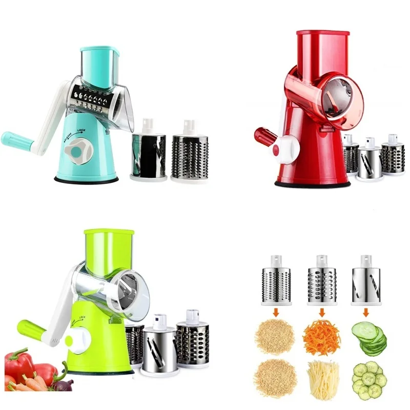 

2019 Round Drum Mandoline Slicer Rotary Cheese Grater Manual Vegetable Slicer Veggie Potato Shredder Nut Chopper(Blue)