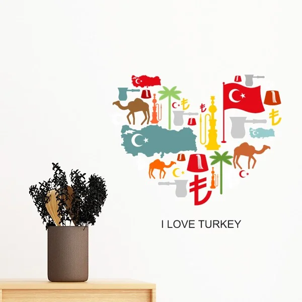 Image I Love Turkey Heart Camel Lira National Flag Coconut Tree Removable Wall Sticker Art Decals Mural DIY Wallpaper for Room Decal