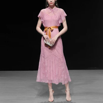 Elegant Bow Pink Lace Long Party Dress 2019 Women Summer Short Sleeve Pleated Maxi Dress High Quality Runway Dress
Elegant Bow Pink Lace Long Party Dress 2019 Women Summer Short Sleeve Pleated Maxi Dress High Quality Runway Dress