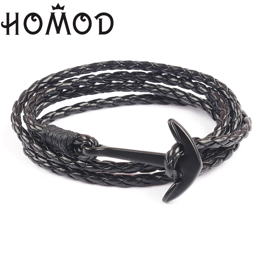 Мужской многослойный браслет HOMOD из искусственной кожи с якорем для мужчин и