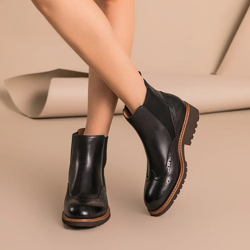 BeauToday/Ботинки Челси женские ботинки с перфорацией типа броги из натуральной