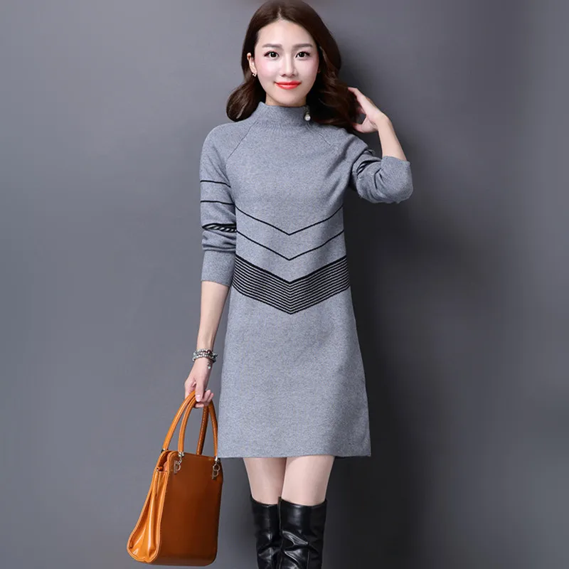 S-4XL Women's Knitted Dress Autumn 2016 Winter Fashion Elegant Patchwork Sripes Turtleneck Thicker Slim Long Wool Sweater Female
S-4XL Women's Knitted Dress Autumn 2016 Winter Fashion Elegant Patchwork Sripes Turtleneck Thicker Slim Long Wool Sweater Female
