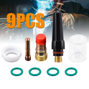 9Pcs/Set Welding Torch Kit 1.6mm Welding Torch Tig Gas Lens Glass Cup Kit for WP-17/18/26 1/16'' TIG Welding Torch For Welder