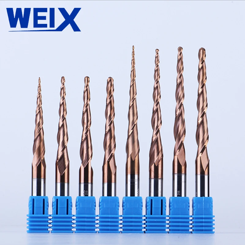 WEIX 1pc 6mm Tapered Ball Nose End Mill Tungsten solid carbide Coated cone cnc milling cutter woodworking engraving bit
WEIX 1pc 6mm Tapered Ball Nose End Mill Tungsten solid carbide Coated cone cnc milling cutter woodworking engraving bit
