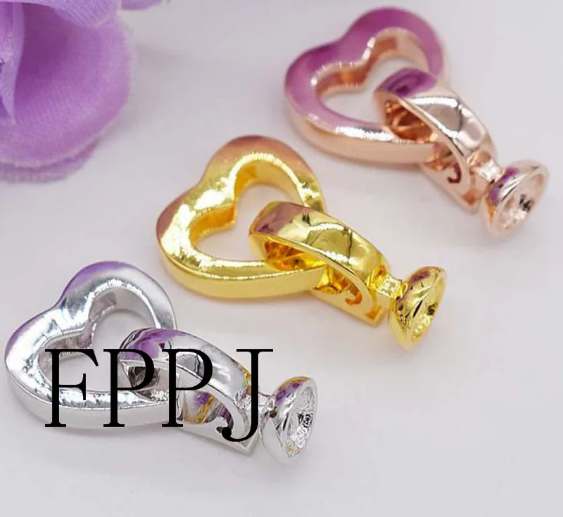 

one pcs white yellow golden knoted plated heart Jewelry Clasp one string wholesale lock hook FPPJ FPPJ