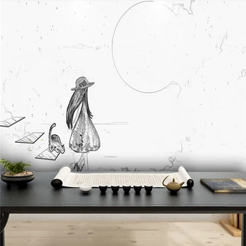 Decorative wallpaper Modern simple style creative abstract cat and girl back figure background wall painting
Decorative wallpaper Modern simple style creative abstract cat and girl back figure background wall painting
