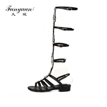 Fanyuan Leather Flat Sandals Women Rhinestone Gladiator Sandals Women Designers Knee High Buckle Strap Shoes Summer Boots Black
Fanyuan Leather Flat Sandals Women Rhinestone Gladiator Sandals Women Designers Knee High Buckle Strap Shoes Summer Boots Black