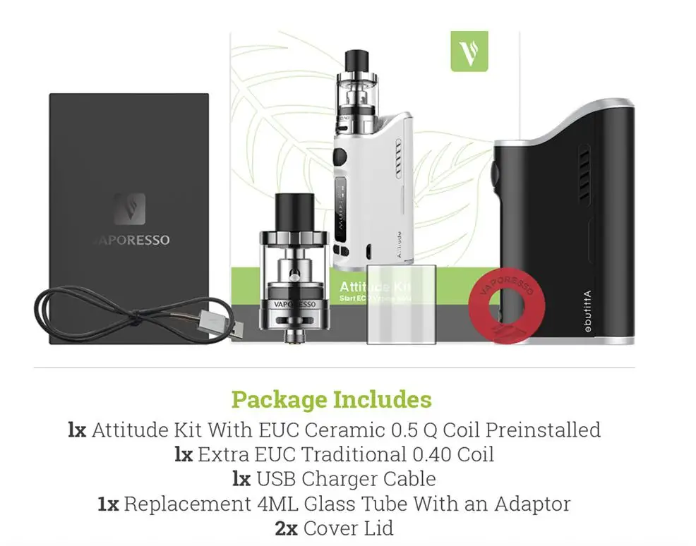 Vaporesso Attitude EUC Kit 80W TC VW Box Mod Vape Electronic Cigarette Estoc Tank Vaporizer CCELL Ceramic Coil no 18650 Battery