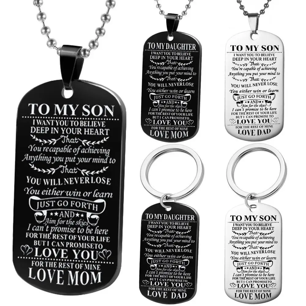 Fashion simple TO MY SON stainless steel military pendant key ring family jewelry for man&women jewelry hot sale
Fashion simple TO MY SON stainless steel military pendant key ring family jewelry for man&women jewelry hot sale