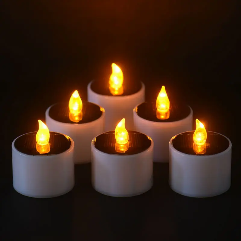 Image 6 Pieces Lot New Type Yellow Flicker Solar Power LED Light Candles Flameless Electronic Solar LED Nightlight Solar Energy Candle