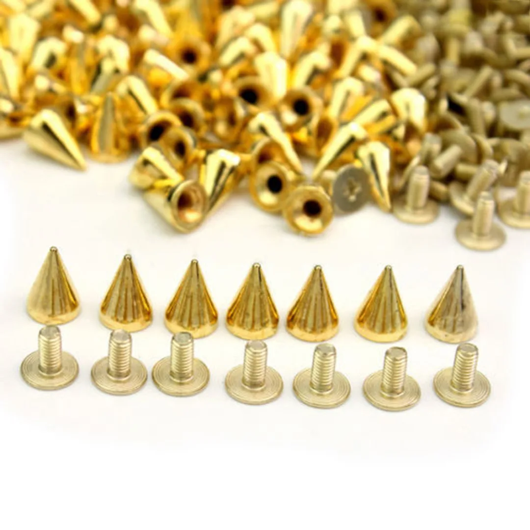 100pcs 10mm Round Spots Spikes Cone Studs Metal Rivet Bullet Screw For DIY Leathercraft Silver/Black Silver/Golden