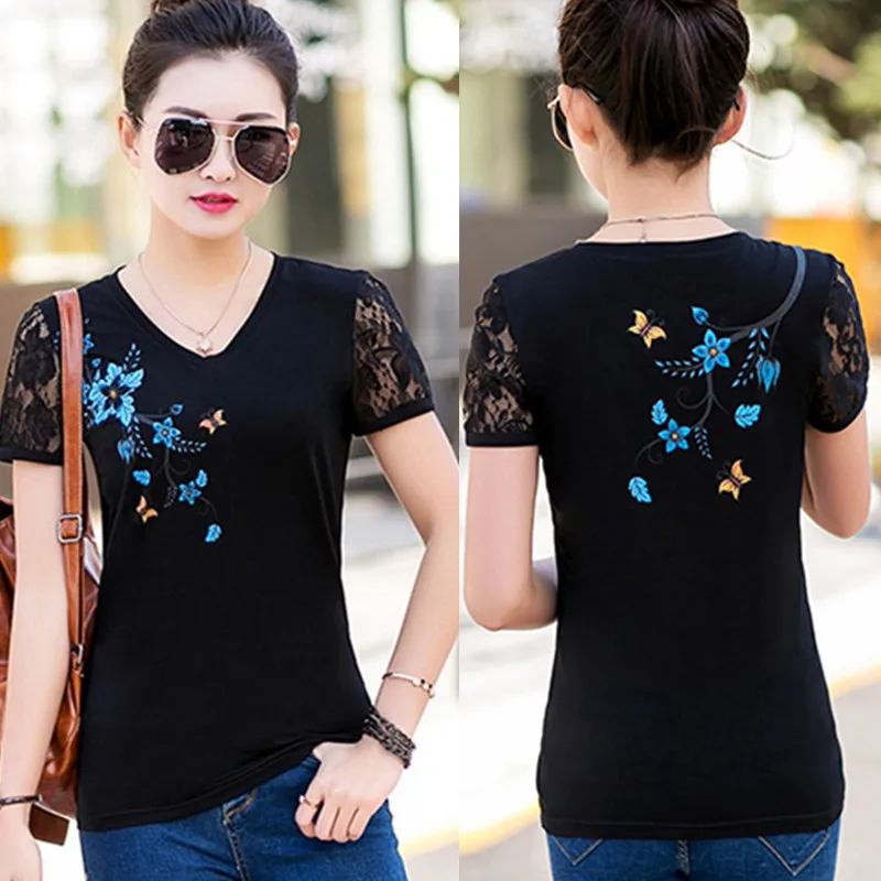 xxxxl Plus Size T-shirt Women Tops Summer 2019 Lace Floral Print Short Sleeved Tee Shirt Casual Female T Shirt 4XL poleras mujer
xxxxl Plus Size T-shirt Women Tops Summer 2019 Lace Floral Print Short Sleeved Tee Shirt Casual Female T Shirt 4XL poleras mujer