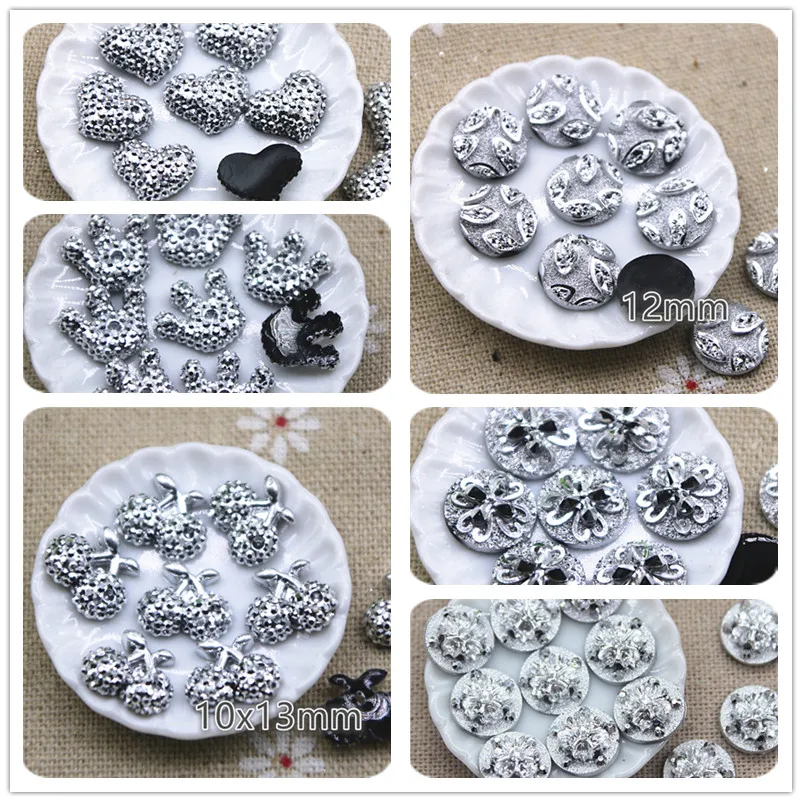 100pcs shiny silver color heart/flower/crown Flat back Cabochon Art Supply Decoration Charm Craft
100pcs shiny silver color heart/flower/crown Flat back Cabochon Art Supply Decoration Charm Craft
