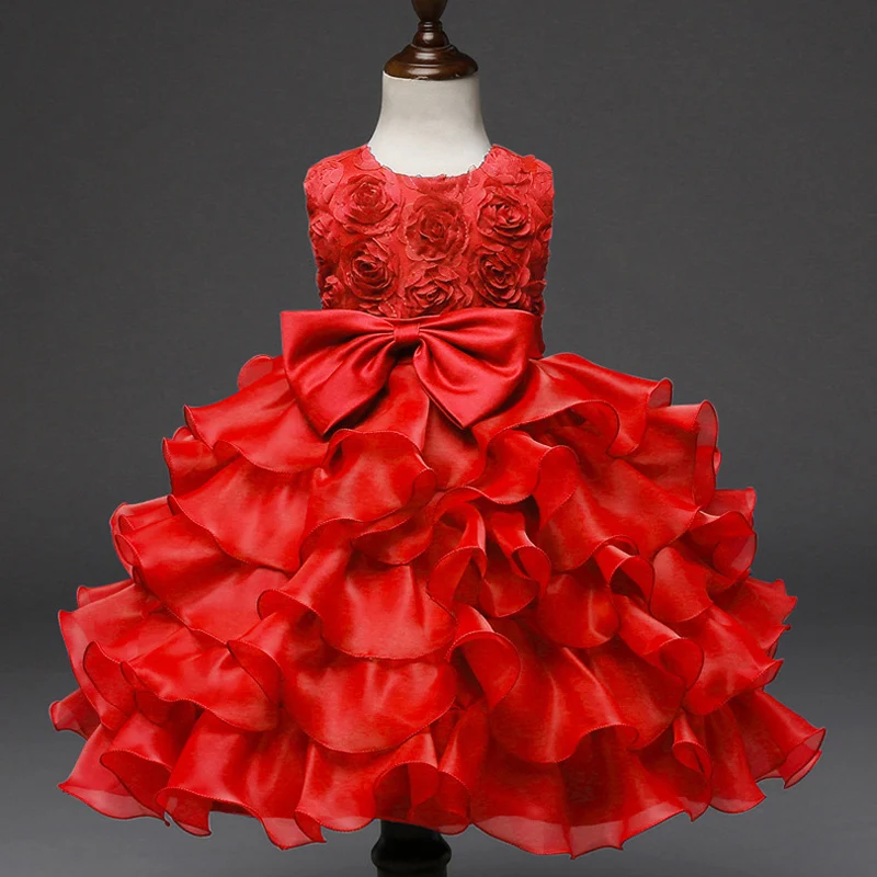 Новое поступление 2019 платье JaneyGao для девочек с цветами красное бантом элегантное