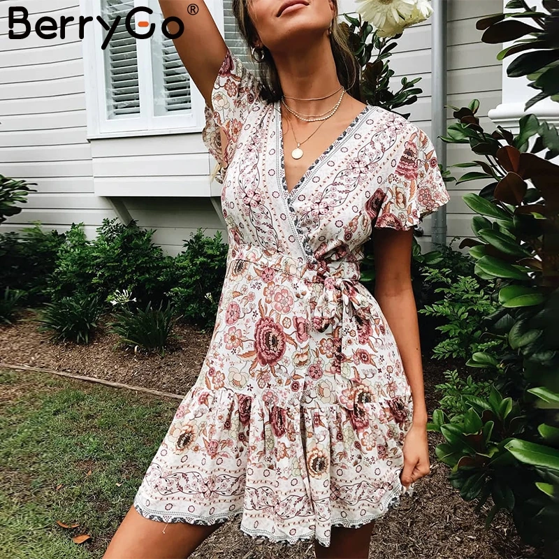 BerryGo Bohemian floral women mini dress V neck wrap sash print ruffle dresses female 2019 Summer elegant holiday beach sundress
BerryGo Bohemian floral women mini dress V neck wrap sash print ruffle dresses female 2019 Summer elegant holiday beach sundress