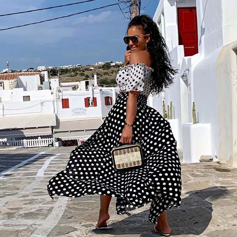 Plus Size 4XL Two Piece Set Polka Dot Off Shoulder Cropped Top and Split Skirt Set Sexy Summer 2019 Matching Sets Women Sets
Plus Size 4XL Two Piece Set Polka Dot Off Shoulder Cropped Top and Split Skirt Set Sexy Summer 2019 Matching Sets Women Sets