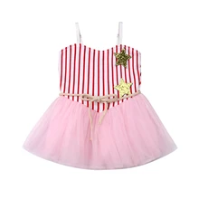 New Kid Bebés Lantejoulas Estrelas Listrado Vestido de Princesa Vestido de Festa Vestidos de Tutu Vestidos Bebe Menina Verão Tiras Vestido Shien(China)
